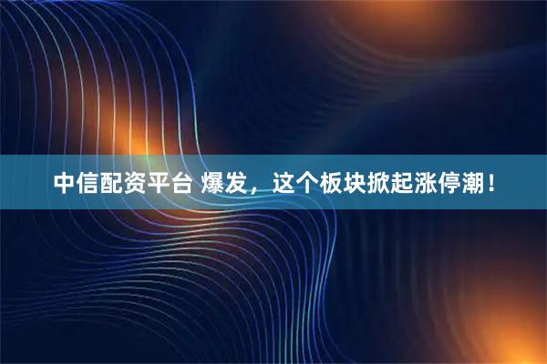 中信配资平台 爆发，这个板块掀起涨停潮！